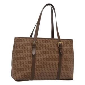FENDI Zucchino Canvas Tote Bag Beige Gold